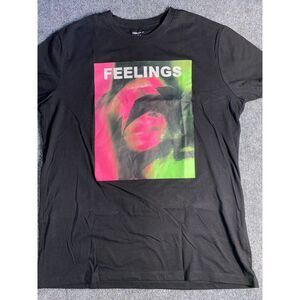 FOREVER 21 T Shirt Men Large Black Knit Feelings Short Sleeve Crew Neck Pullover